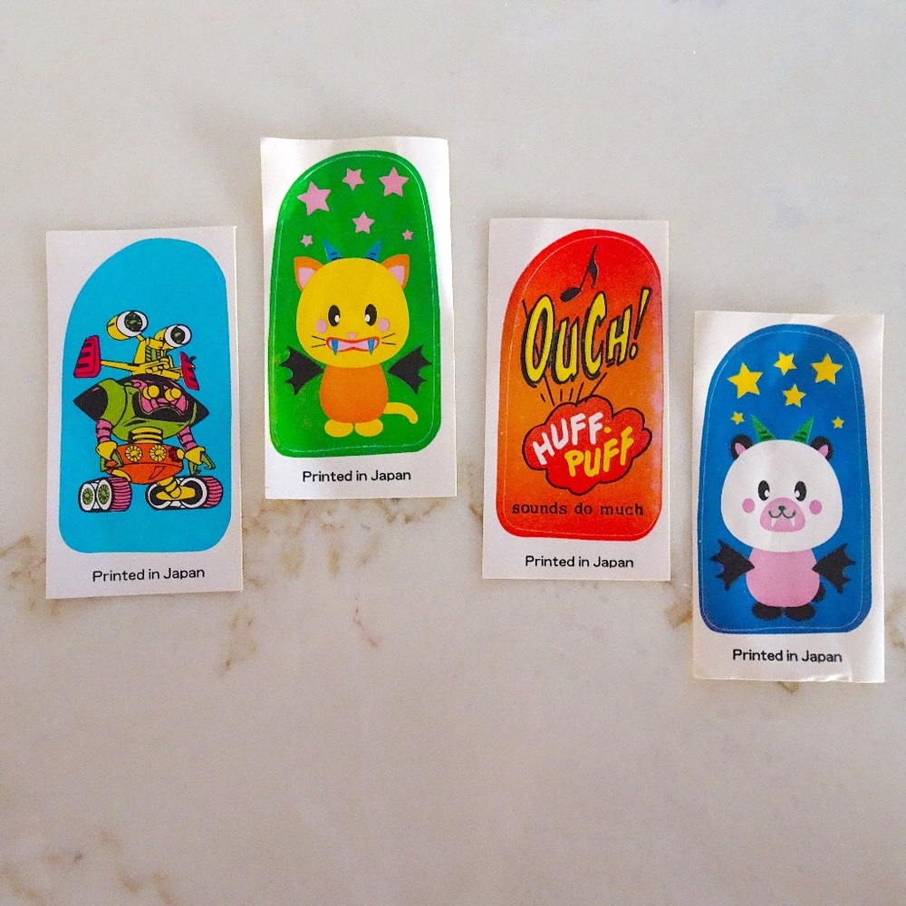 Set of 4 Colorful Comic Cartoon Character Stickers Made in Japan